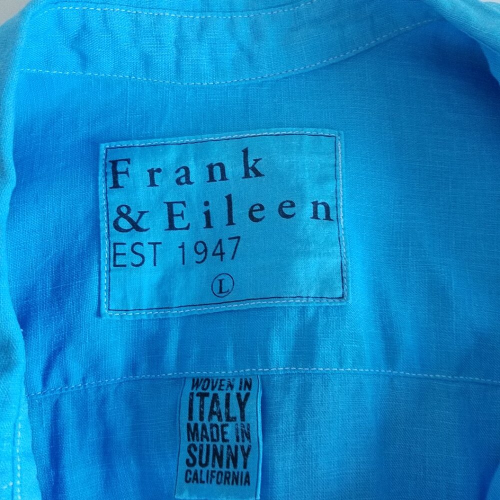 Frank & Eileen Barry 100% Linen Button Front Blue Long Sleeve Shirt Size Large - Picture 9 of 11